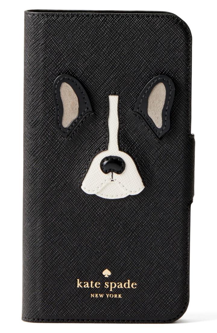 Kate Spade New York Antoine Applique Leather Iphone X/xs Folio Case - Black