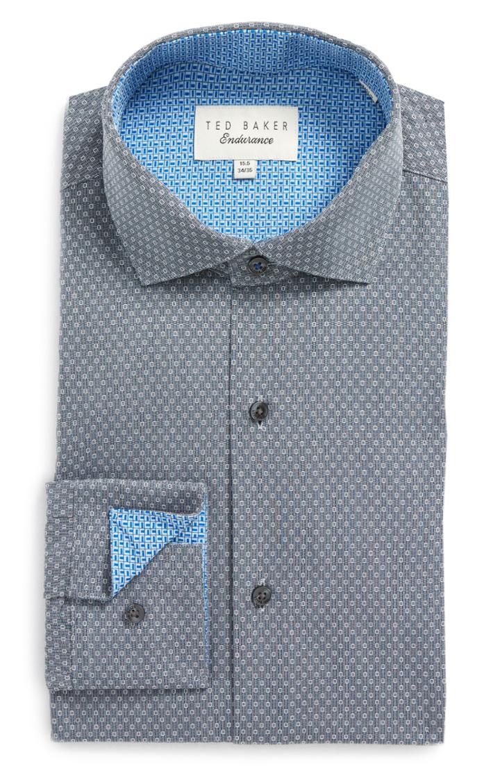 Men's Ted Baker London Endurance Oronoco Trim Fit Dress Shirt .5 34/35 - Grey