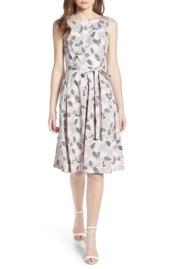 Women's Anne Klein New York Leaf Print Fit And Flare Dress - Beige