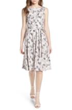 Women's Anne Klein New York Leaf Print Fit And Flare Dress - Beige