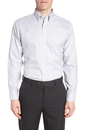 Men's Nordstrom Men's Shop Smartcare(tm) Traditional Fit Plaid Dress Shirt .5 32/33 - Grey