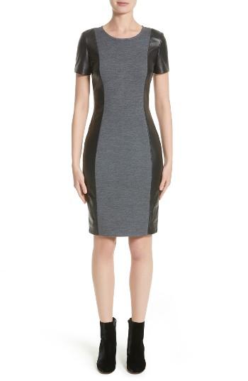 Women's St. John Collection Leather Trim Milano Knit Dress