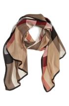Women's Burberry 'ultra Mega Check' Washed Mulberry Silk Scarf, Size - Beige