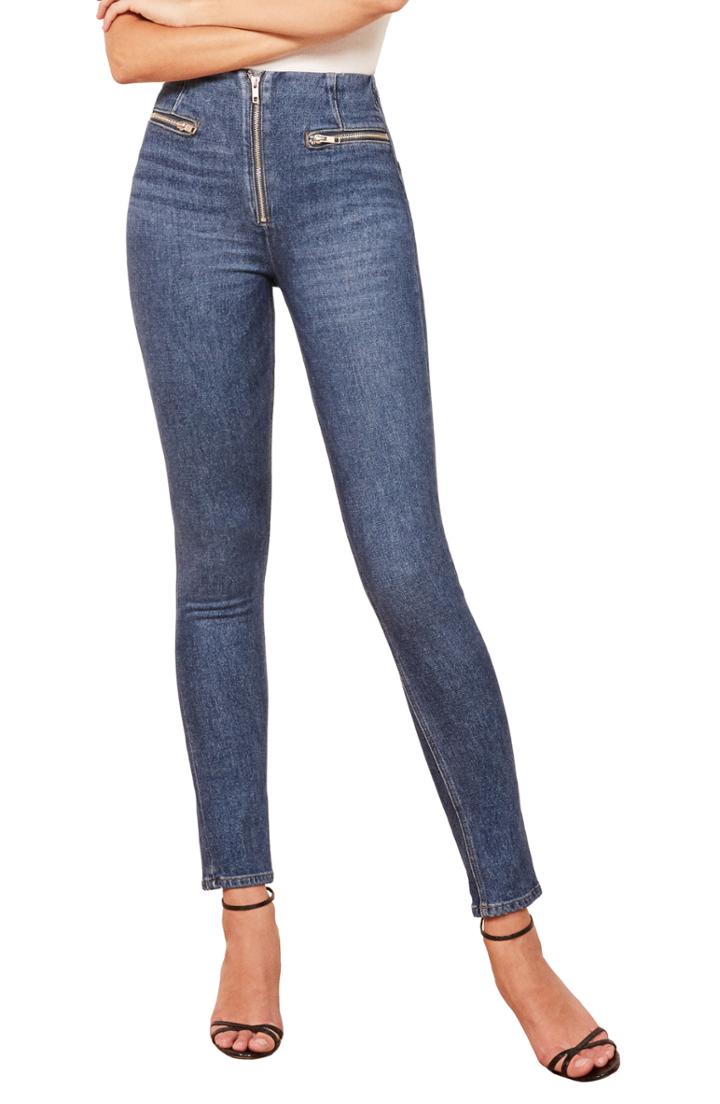 Women's Reformation Niki Zip Pocket Skinny Jeans - Blue
