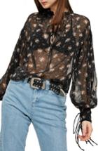 Women's Topshop Gypsy Floral Sheer Blouse Us (fits Like 0) - Black