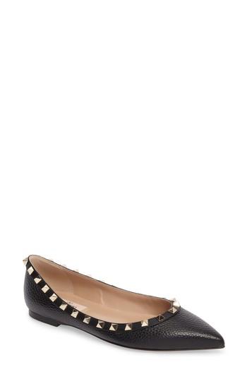 Women's Valentino Garavani Rockstud Pointy Toe Flat Us / 35eu - Black