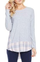 Women's Two By Vince Camuto Mixed Media Plaid Top - Grey