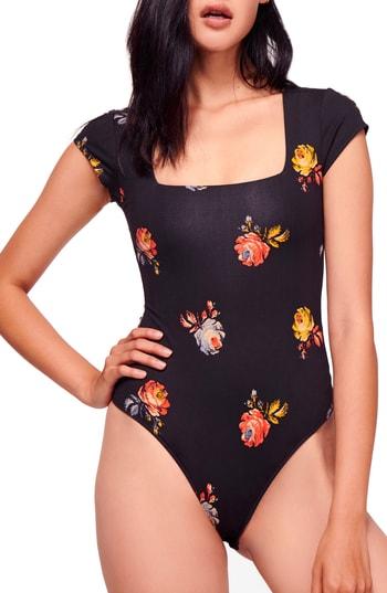 Women's Free People Floral Square Neck Thong Bodysuit - Blue