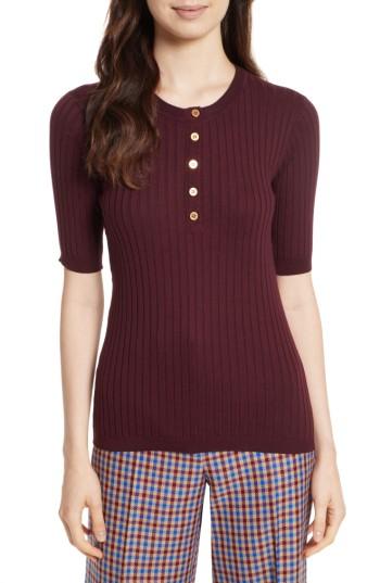 Women's Tory Burch Ribbed Cotton & Cashmere Henley - Red