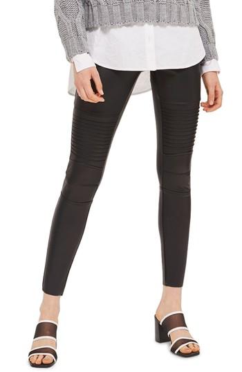 Women's Topshop Skinny Faux Leather Biker Pants Us (fits Like 2-4) - Black