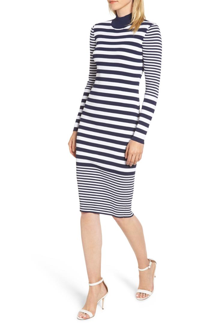 Women's Michael Michael Kors Ribbed Mock Neck Midi Dress - Blue