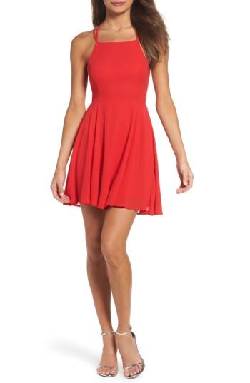 Women's Lulus Good Deeds Lace-up Skater Dress - Red