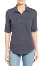 Petite Women's Caslon Roll Sleeve Cotton Knit Shirt, Size P - Grey
