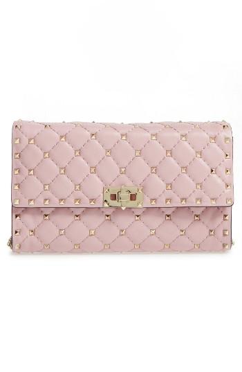 Valentino Rockstud Quilted Lambskin Leather Clutch - Pink