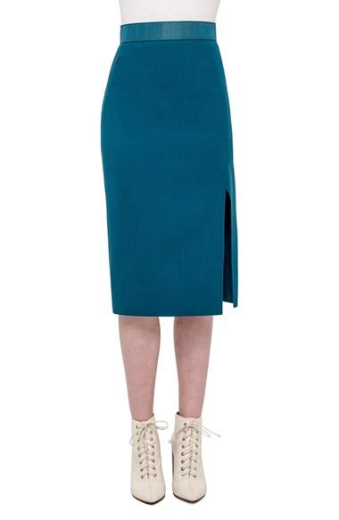Women's Akris Horsehair Trim Double Face Wool Blend Skirt