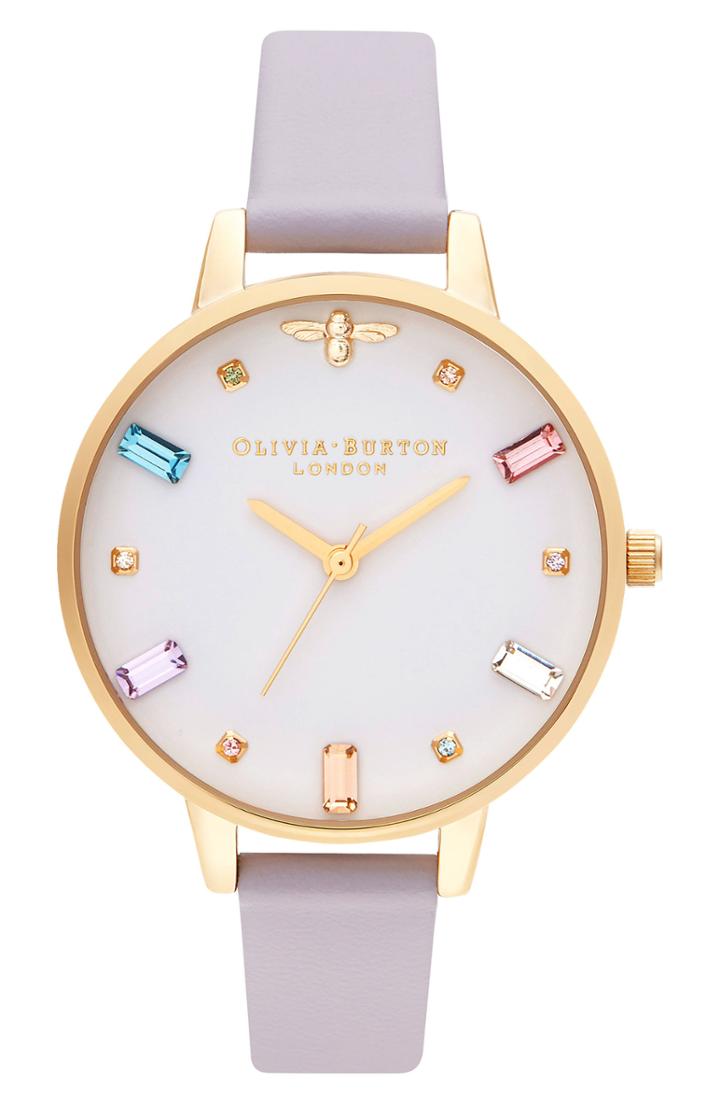 Women's Olivia Burton Rainbow Stone Leather Strap Watch, 34mm