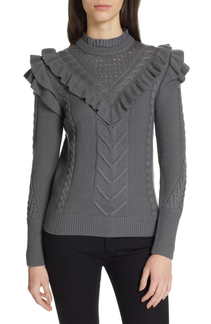 Women's Ted Baker London Denita Ruffle Yoke Sweater - Grey