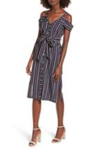 Women's Stripe Cotton Cold Shoulder Dress - Blue