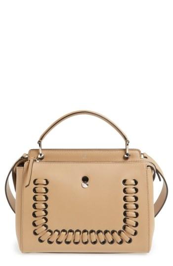 Fendi 'dotcom' Lace-up Leather Satchel - Beige