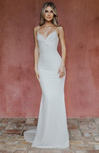 Women's Noel And Jean By Katie May Breathless Twist Bodice Trumpet Gown - White