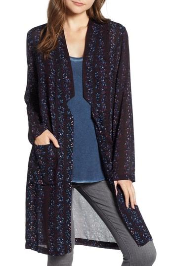 Women's Hinge Floral Long Jacket, Size - Blue