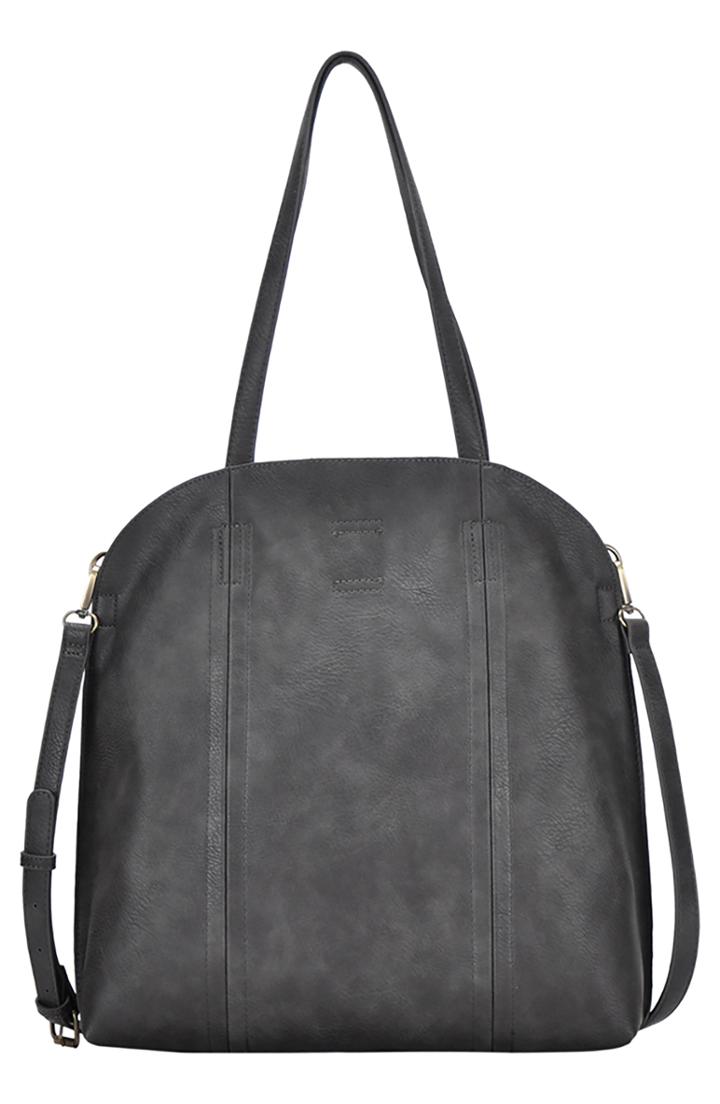 Antik Kraft Faux Leather Shopper Tote With Pouch - Grey