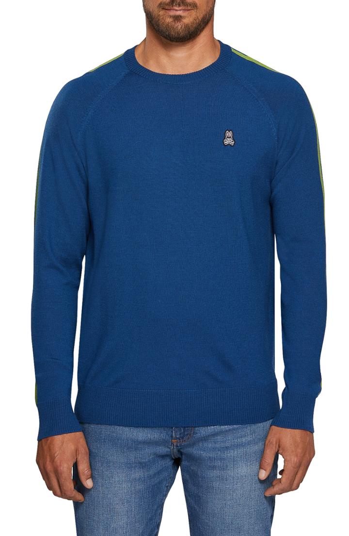 Men's Psycho Bunny Raglan Merino Wool Sweater - Blue