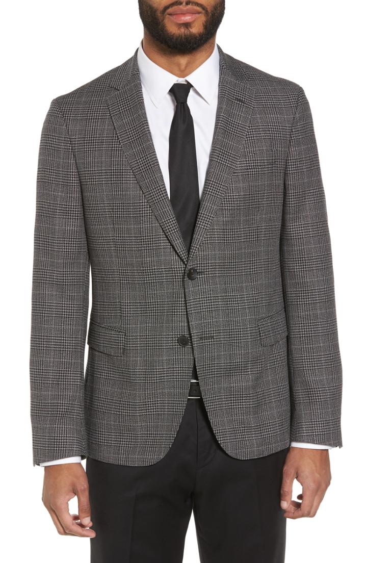 Men's Boss Nobis Trim Fit Plaid Wool & Silk Blend Sport Coat