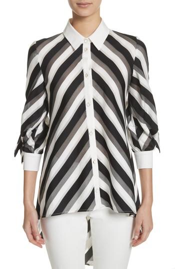 Women's Lela Rose Stripe Bow Sleeve Shirt - Black