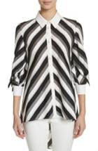 Women's Lela Rose Stripe Bow Sleeve Shirt - Black