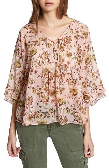 Women's Sanctuary Desert Ruffle Lace-up Blouse - Pink