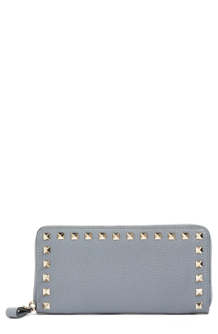 Women's Valentino Garavani 'rockstud' Calfskin Leather Continental Wallet - Grey