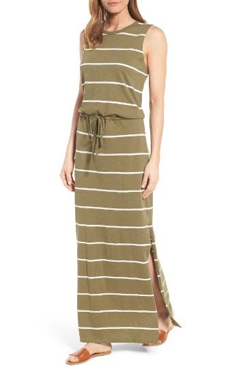 Women's Press Stripe Tie Waist Maxi Dress - Green