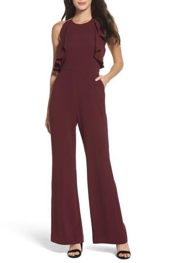 Women's Charles Henry Ruffle Halter Jumpsuit - Burgundy