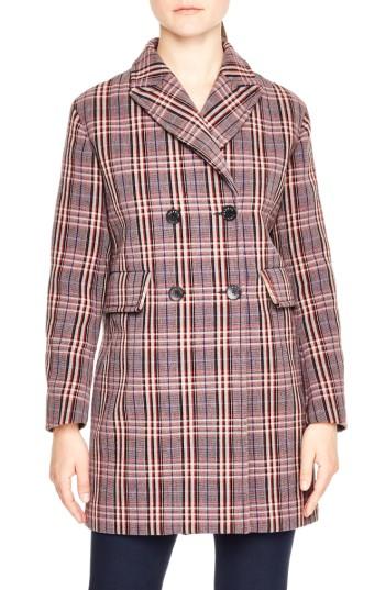 Women's Sandro Double Breasted Plaid Coat - Purple
