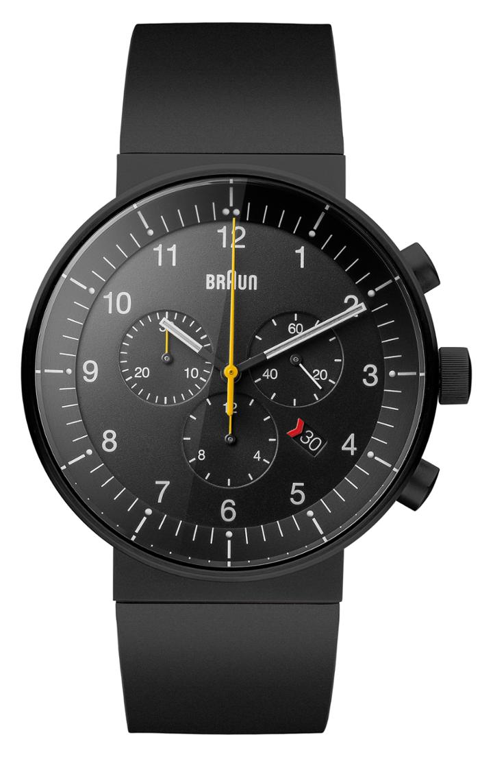 Men's Braun Prestige Chronograph Rubber Strap Watch, 43mm