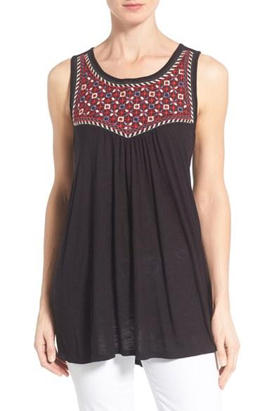 Women's Caslon Embroidered Yoke Tank