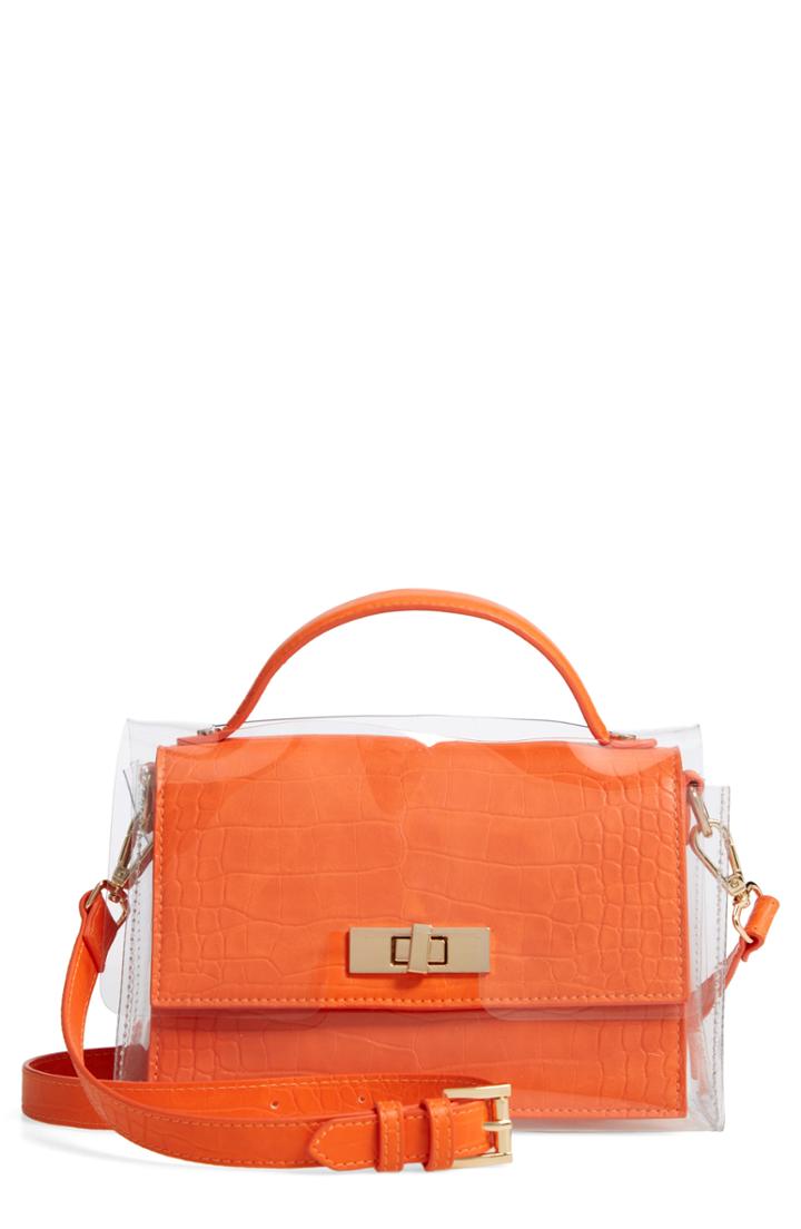 Steve Madden Croc Embossed Clear Cover Crossbody Bag - Orange