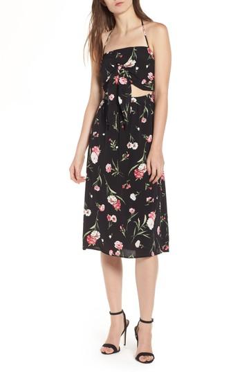 Women's Row A Tie Front Floral Dress - Black