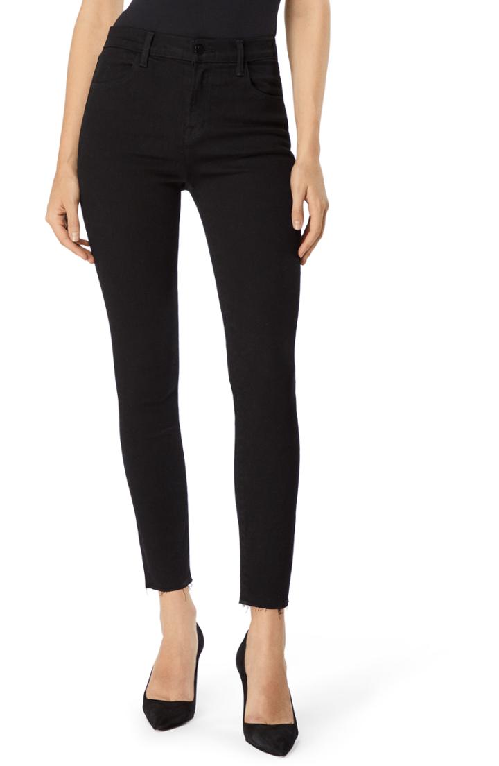 Women's J Brand Alana High Waist Raw Hem Ankle Skinny Jeans - Black