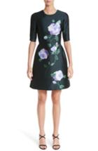 Women's Lela Rose Floral Print Wool & Silk Dress - Green
