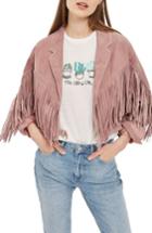 Women's Topshop Maggie Suede Tassel Jacket Us (fits Like 0) - Pink