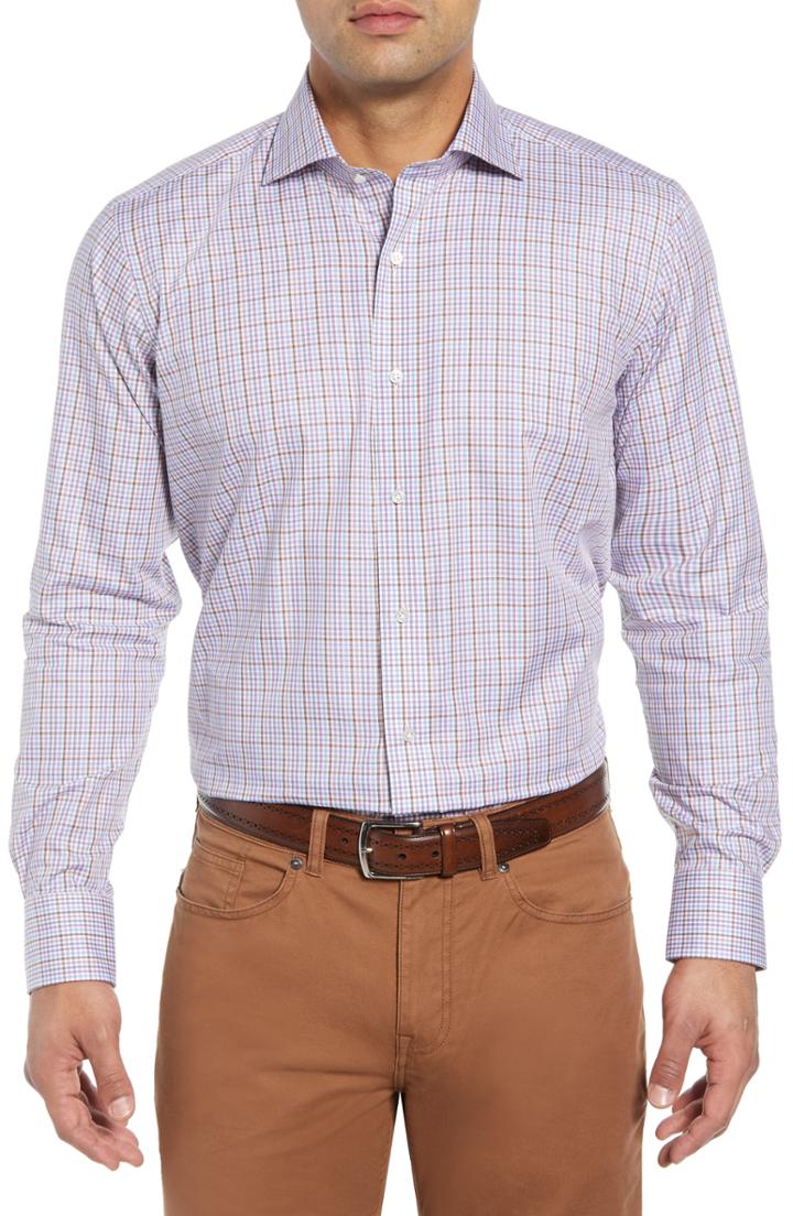 Men's Peter Millar Collection Polar Regular Fit Check Sport Shirt, Size - Purple