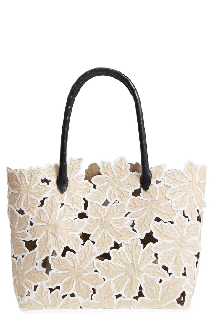 Nancy Gonzalez Pieced Leaf Linen & Genuine Crocodile Tote -