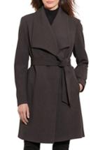 Petite Women's Lauren Ralph Lauren Belted Drape Front Coat P - Grey
