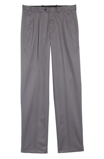 Men's Nordstrom Men's Shop Classic Smartcare(tm) Supima Cotton Pleated Trousers X 34 - Grey