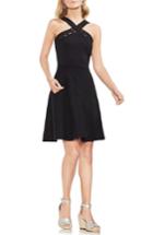 Women's Vince Camuto Crisscross Fit & Flare Sweater Dress, Size - Black