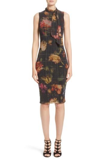 Women's Fuzzi Floral Print Tulle Tie Neck Dress