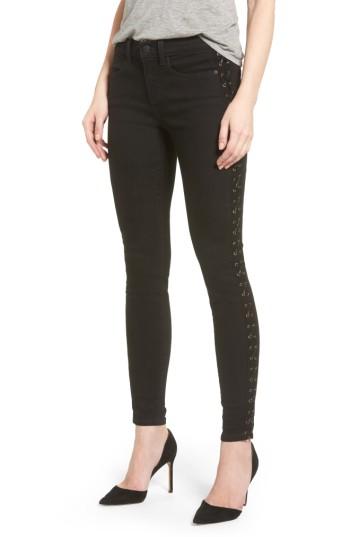 Women's Sp Black Lace-up Skinny Jeans - Black
