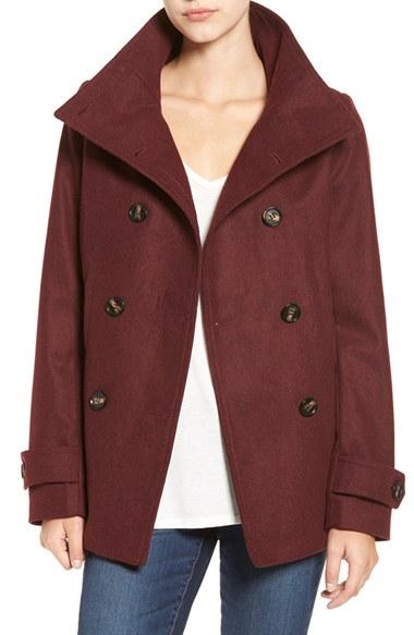 Women's Thread & Supply Double Breasted Peacoat - Burgundy